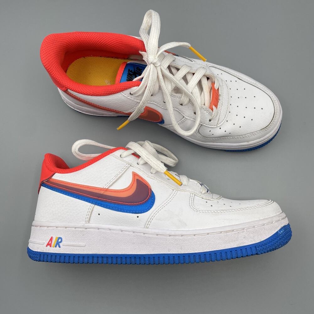 Nike Air Force 1 Shoes Size 5.5 Y Womens 7 Offset Swoosh Orange Blue Sneakers